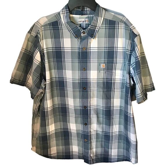 Carhartt Short Sleeve Relaxed Fit Buttondown, 2xl. Blue plaid - Picture 8 of 12